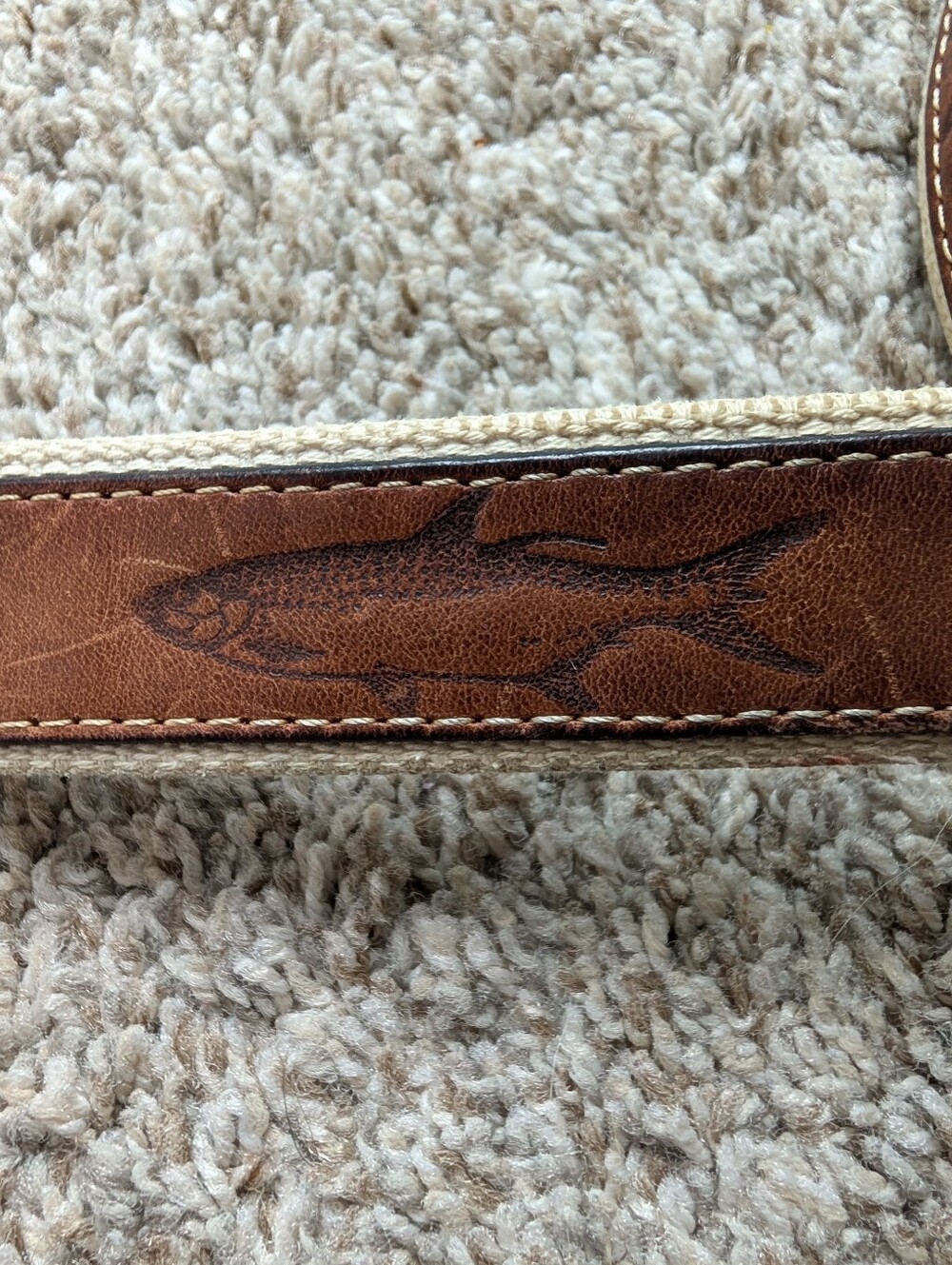 Vtg‎ Reef Rider Brown Leather Swordfish-Embossed Men’s Belt Sz 42 Brass Buckle